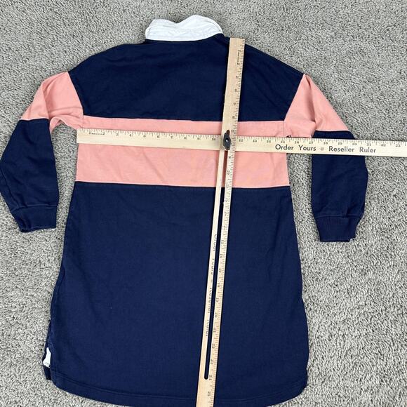 Lacoste Rugby Shirt Dress Youth Girls 8 Navy Pink Colorblock Long Sleeve Cotton - Picture 8 of 11